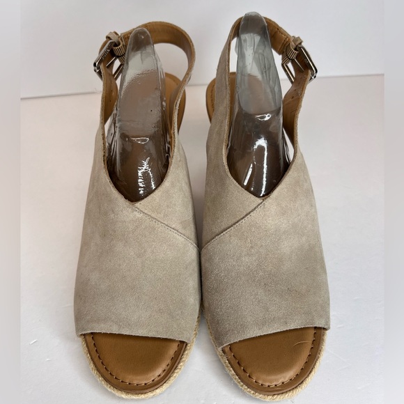 Franco Sarto Womens Julien Open Toe Suede Wedges Sz 10M Suede Taupe Worn 1X! - Picture 4 of 14